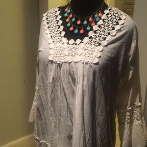 Boho White Top with Openwork Trim (XXL)
